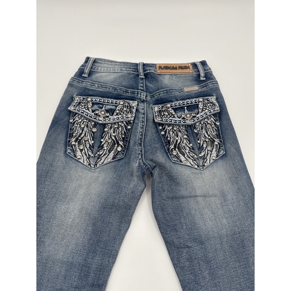 Platinum Plush Los Angeles Angel Wing Rhinestone Bootcut Jeans Y2K Style 4049 1